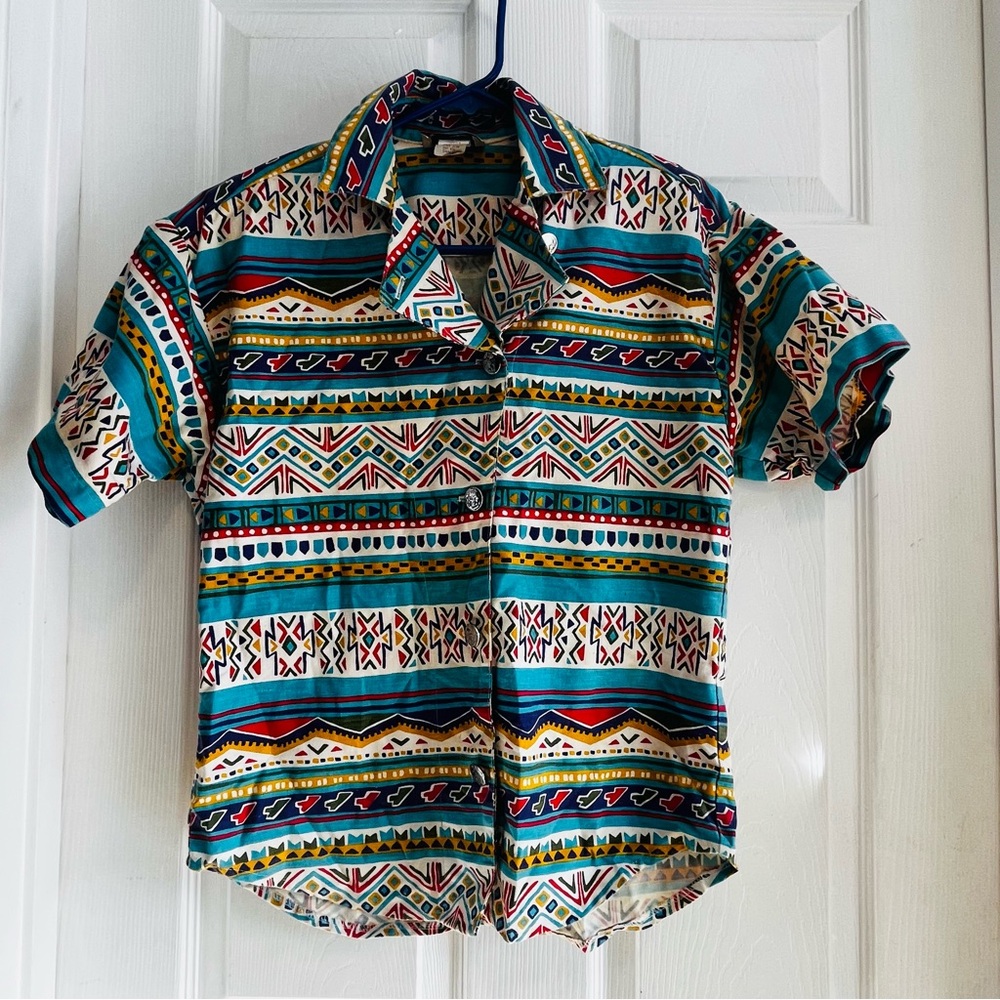 Vintage Circle T by Marilyn Lenox Colorful Geometric Pattern Shirt Small